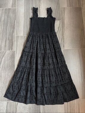 Quince Black Eyelet Ruffle-Strap Tiered Dress